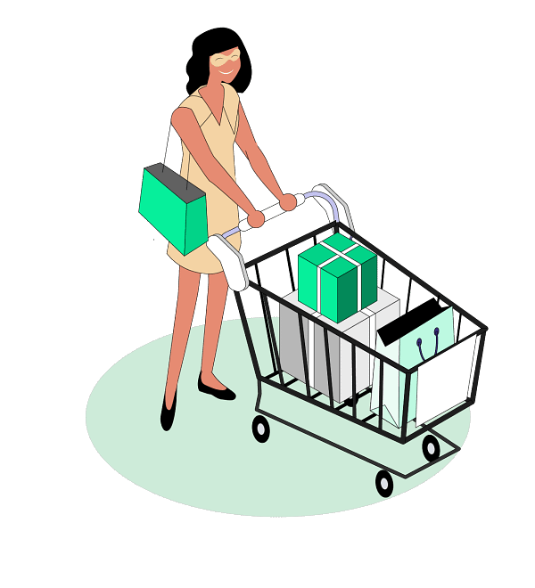 Le parcours client Avatar femme qui tient un caddie