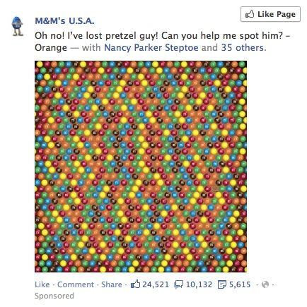 M&M’s a posté un jeu du type « trouvez l’intrus » sur Facebook Gamification post facebook M&M's
