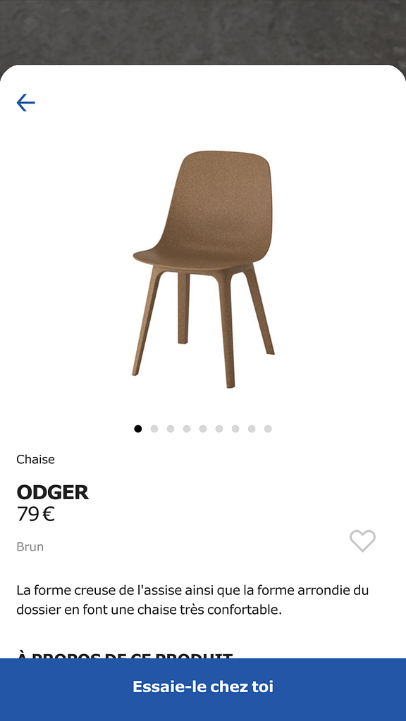 Fiche produit d’une chaise marron IKEA Fiche produit d'une chaise marron IKEA