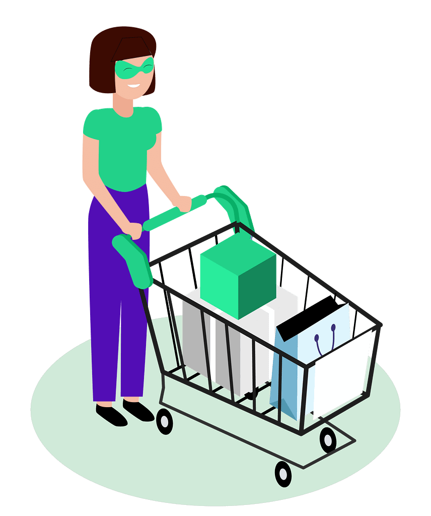 Parcours client Avatar de consommateur avec des courses dans un caddie