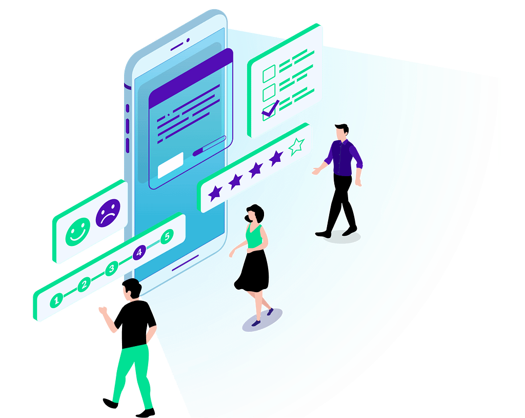 Illustration couverture ville Avatars de Buddies et avis client sur smartphone